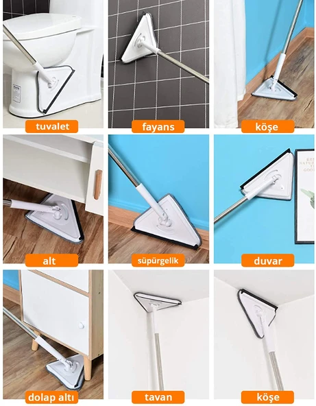 Üçgen Mop Cam Duvar Tavan Fayans Parke Temizleyici Mop (5250) - 4