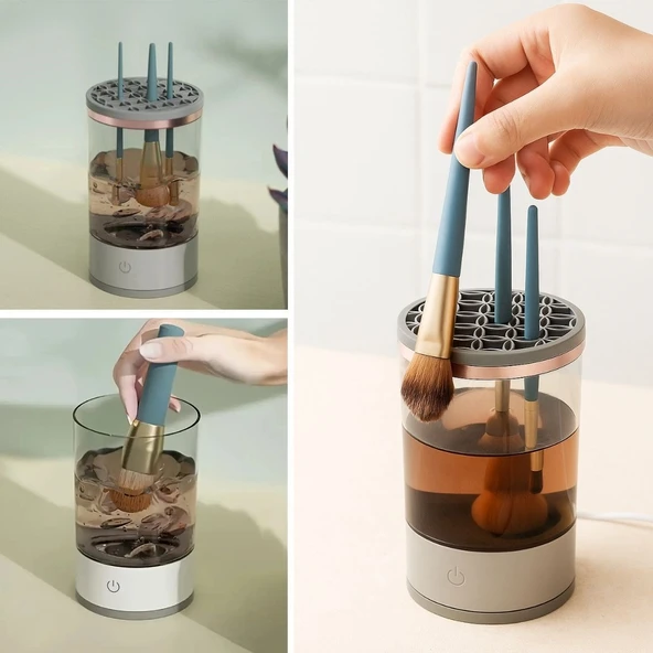 USB Şarjlı Makyaj Fırçası Temizleyici Aparat Hızlı Kurutmalı, Çok Yönlü Fırça Temizleyici (5250) - 3
