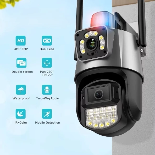 MDB Çakarlı Çift Lensli Dış Mekan Güvenlik Kamerası ürün görseli 1