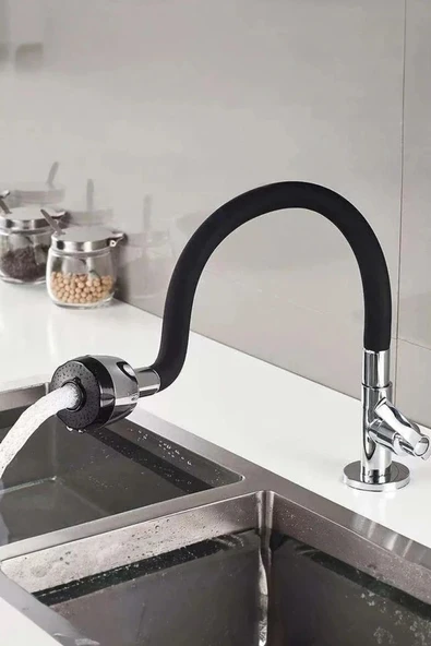 Renkli Silikonlu Oynar Başlıklı 2 Fonksiyonlu Spiral Musluk Başlığı - Siyah (5250) - 2