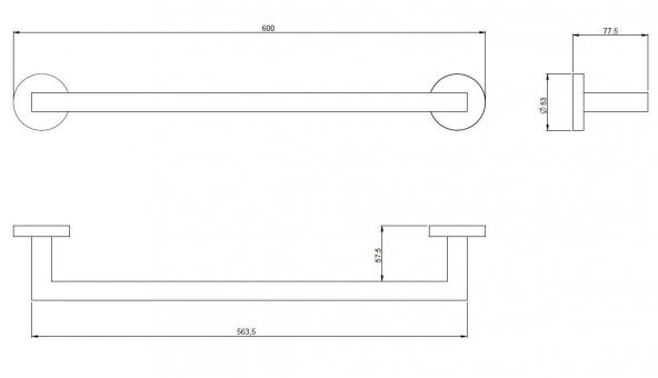 Serel Rita Uzun Havluluk Mat Siyah 60 cm 140112004S - Resim 2