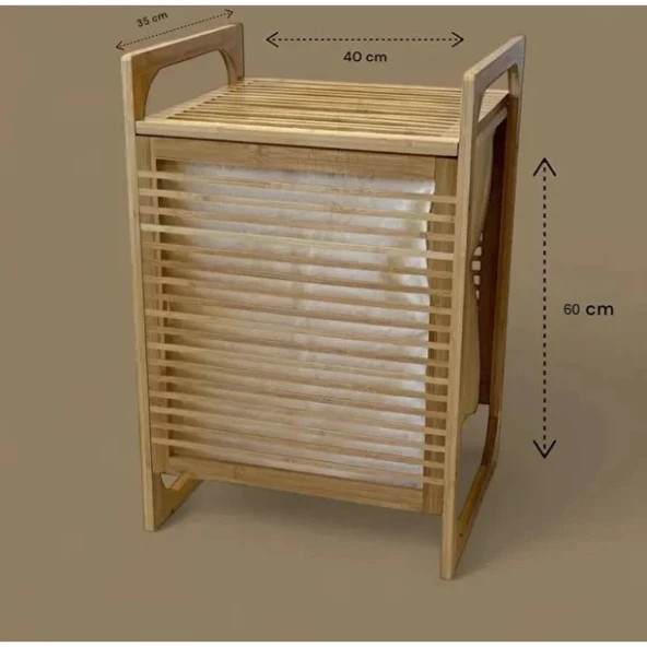 MDB Orta Boy Ahşap Bambu Kirli Sepeti 40x35x60 - Resim 2