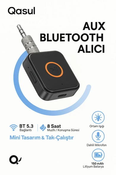 Bluetooth AUX Alıcı Tak-Çalıştır Dahili Mikrofonlu Kablosuz Ses Adaptörü