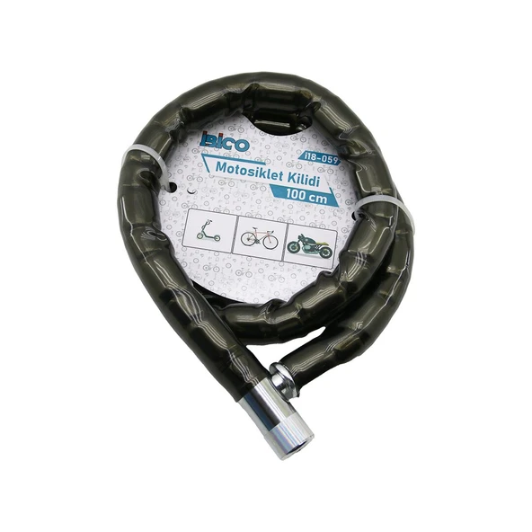 TÜP ANAHTARLI METAL KAFA ÇELİK MOTOR - BİSİKLET KİLİT SİLİNDİRİK SPİRAL KİLİT SİYAH KILIF 22MM X 100CM (5250)