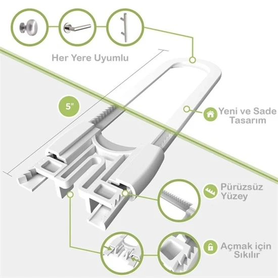 Bebek Çocuk Çekmece ve Dolap Koruma Raylı Güvenlik Sistemi Emniyet Kilidi (5250) - 5