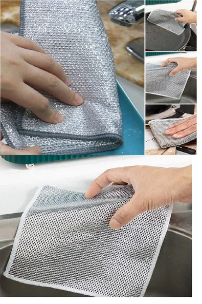 5 Adet Çok Fonksiyonlu Çizmeyen Tel Bulaşık Bezi Bulaşık Havlusu Bulaşık Temizlik Ovma Bezi (5250) - 5