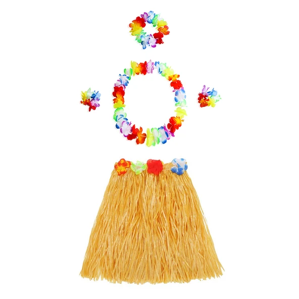 Luau Aloha Hawaii Kolye Etek Taç ve Bileklik Seti Turuncu (5250)