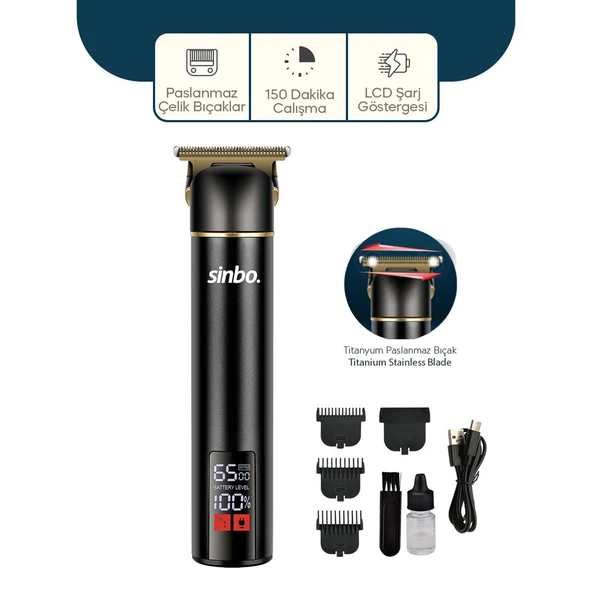 USB ŞARJLI - LCD GÖSTERGELİ SAÇ - SAKAL KESME TRAŞ MAKİNESİ ALÜMİNYUM ALAŞIMLI GÖVDE SHC-1907 (5250)