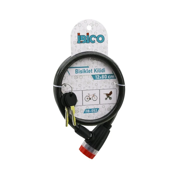 ANAHTARLI ÇEVİRMELİ KİLİT KAPAKLI PLASTİK KAFA BİSİKLET KİLİT ÇELİK TEL SİYAH ŞEFFAF KILIF 12MMX80CM (5250)