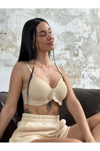 Lazer Kesim Hafif Destekli Sütyen 2'li Set – Siyah,Ten Rengi - Resim 2