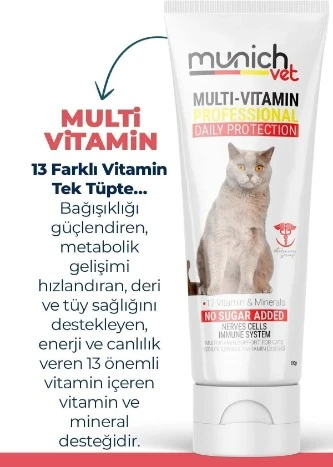 Munich Vet 3’lü Kedi Seti Tüy Sağlığı DAmlASI(50ml) Malt PASTA(100gr) Multi Vitamin PASTA(100gr) - Resim 4