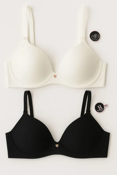 Lazer Kesim Hafif Destekli Sütyen 2'li Set – Siyah,Beyaz ürün görseli