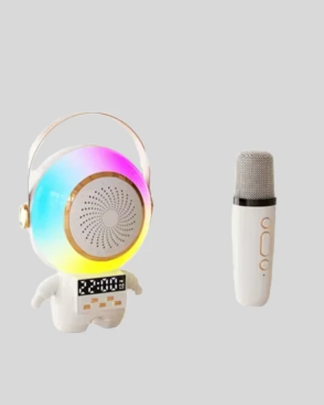 Renkli Işıklı Astronot Mini Bluetooth Speaker ve Karaoke Mikrofon - 3