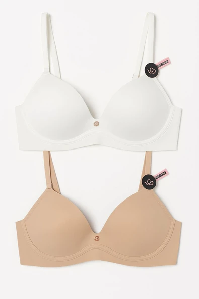 Lazer Kesim Hafif Destekli Sütyen 2'li Set – Beyaz,Ten Rengi ürün görseli