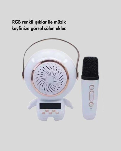 Renkli Işıklı Astronot Mini Bluetooth Speaker ve Karaoke Mikrofon - 2