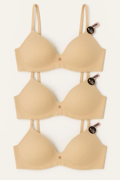 Lazer Kesim Hafif Destekli Ten Rengi Sütyen 3’lü Set – Şık ve Rahat ürün görseli