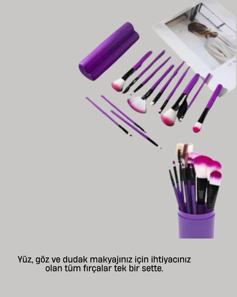 Kusursuz Makyaj İçin 12 Parça Profesyonel Fırça Seti Taşınabilir Kutu Hediyeli - 2