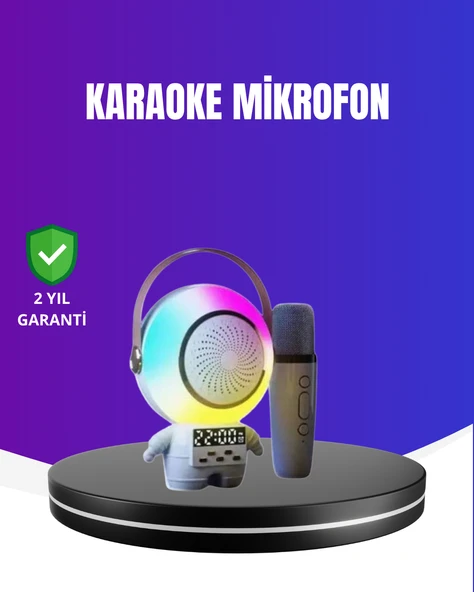 RGB Işıklı Astronot Bluetooth Hoparlör Karaoke Mikrofonlu ürün görseli
