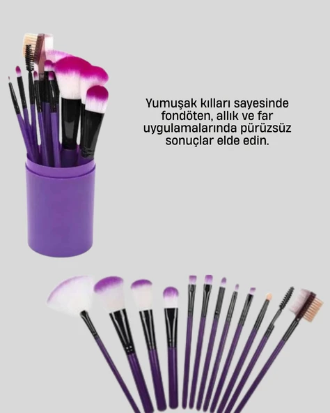 Kusursuz Makyaj İçin 12 Parça Profesyonel Fırça Seti Taşınabilir Kutu Hediyeli - 3