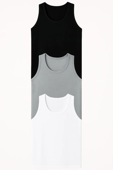 Erkek Pamuklu Atlet 3'lü Set Siyah , Beyaz , Gri ürün görseli