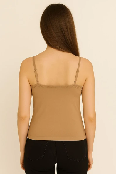 Kadın Dantelli İp Askılı Ten Rengi Atlet - Resim 2