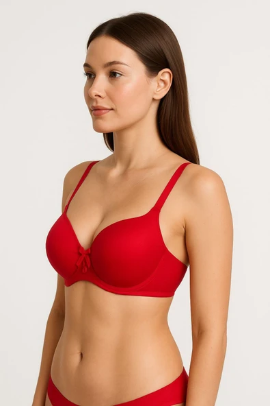 Dolgulu Balenli Fiyonklu Sütyen 2’li Set,Kırmızı,Beyaz – Şık ve Rahat - Resim 7