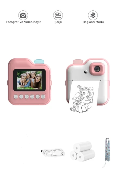 Dijital Video Kayıt Fotoğraf Çocuk Kamerası Anlık Termal Resim Kağıt Baskılı - 1