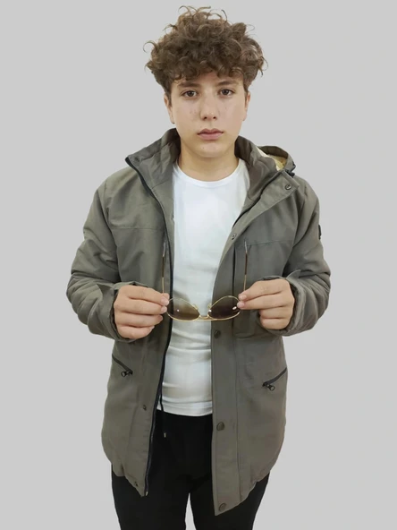 Erkek Kışlık İçi Kürklü Sabit Kapüşonlu Vizon Kaban Parka - Resim 7