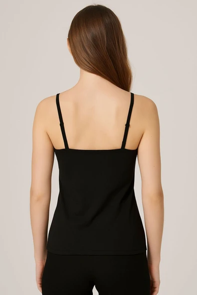 Kadın Dantelli İp Askılı Siyah Atlet - Resim 2