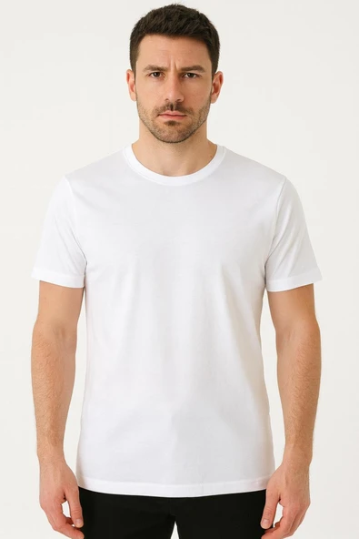Erkek Pamuklu Basic Beyaz T-shirt 3'lü Set ürün görseli