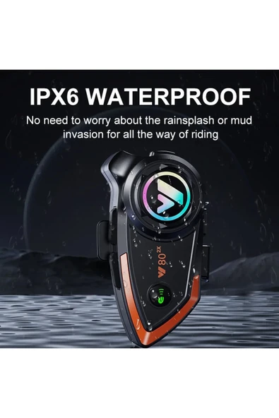 Yeni Model Y80-2x Motosiklet İntercom 2 Kişilik Bağlantı Rgb Işıklı Bluetooth Kulaklık Seti - Resim 5