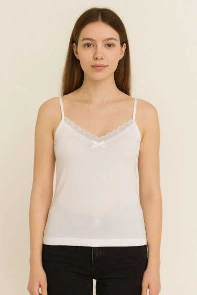 Kadın Dantelli İp Askılı Beyaz Atlet ürün görseli