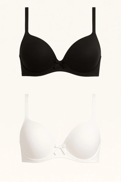 Dolgulu Balenli Fiyonklu Sütyen 2’li Set,Siyah,Beyaz – Şık ve Rahat ürün görseli