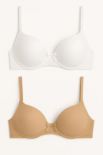 Dolgulu Balenli Fiyonklu Sütyen 2’li Set,Beyaz,Ten – Şık ve Rahat ürün görseli