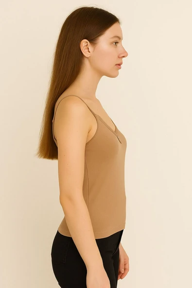 Kadın Dantelli İp Askılı Ten Rengi Atlet - Resim 3