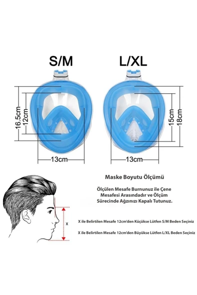 Tam Yüz Dalış Maskesi Şnorkel | Full Face Deniz Maskesi, Pembe (S/M) - 4