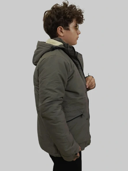 Erkek Kışlık İçi Kürklü Sabit Kapüşonlu Vizon Kaban Parka - Resim 3