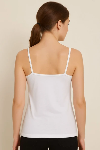 Kadın Dantelli İp Askılı Beyaz Atlet - Resim 2