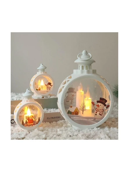 üç mumlu yılbaşı kardan adam kandil ürün görseli