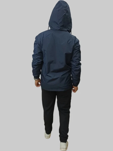 Erkek Kışlık İçi Kürklü Sabit Kapüşonlu Lacivert Kaban Parka - 8