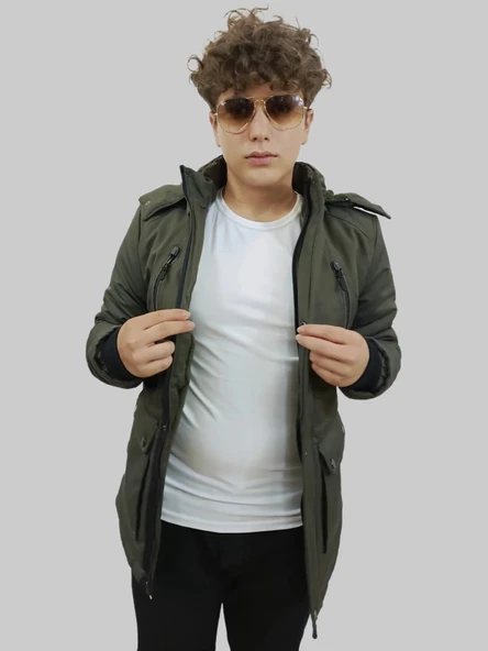 Erkek Kışlık Çıkma Kapüşonlu Haki Kaban Parka ürün görseli