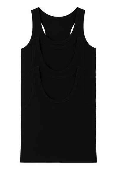 Erkek Basic Sporcu Atleti 3'lü Set Siyah - Resim 3