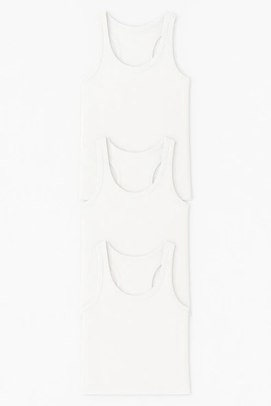 Erkek Basic Sporcu Atleti 3'lü Set Beyaz - Resim 3