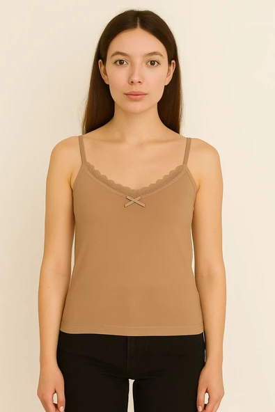 Kadın Dantelli İp Askılı Ten Rengi Atlet ürün görseli