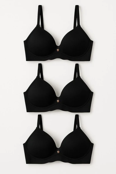 Lazer Kesim Hafif Destekli Siyah Sütyen 3’lü Set – Şık ve Rahat ürün görseli