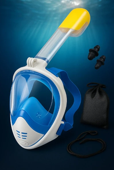 Tam Yüz Dalış Maskesi Şnorkel, Full Face Deniz Maskesi 180° Panoramik Görüş - 2