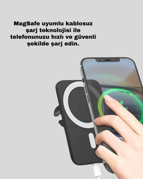 Şık Tasarımlı MagSafe Araç Telefon Tutucu Type-C Girişli - 2