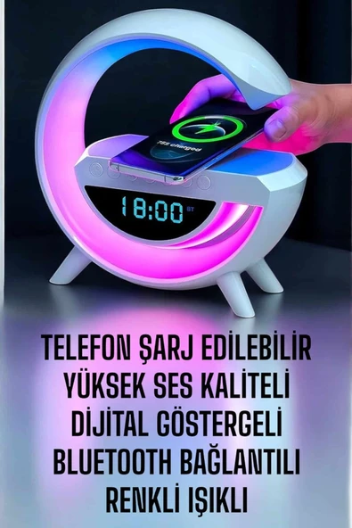 Bluetooth Hoparlör Dijital Göstergeli Wireless Şarj RGB Işıklı - Resim 2