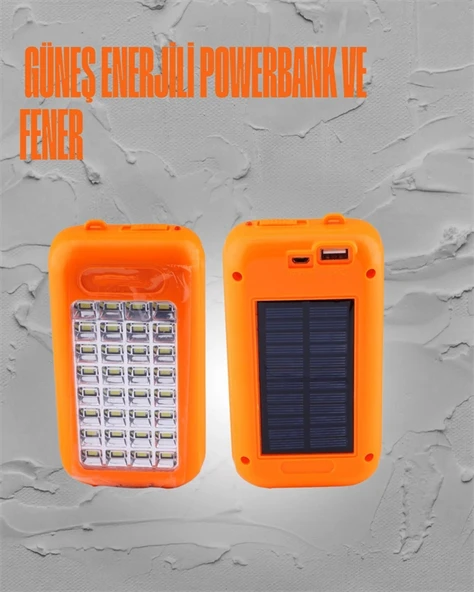 Güneş Enerjili LED Powerbank Işıldak – 10000 mAh, Su Geçirmez, 32 LED, Taşınabilir Tasarım - 2