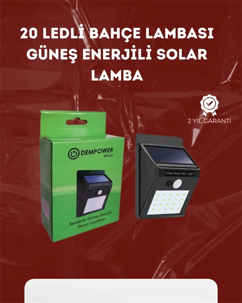 Su Geçirmez 20 LED Solar Aydınlatma | Dış Mekan için PIR Hareket Sensörü ile Akıllı Işık
